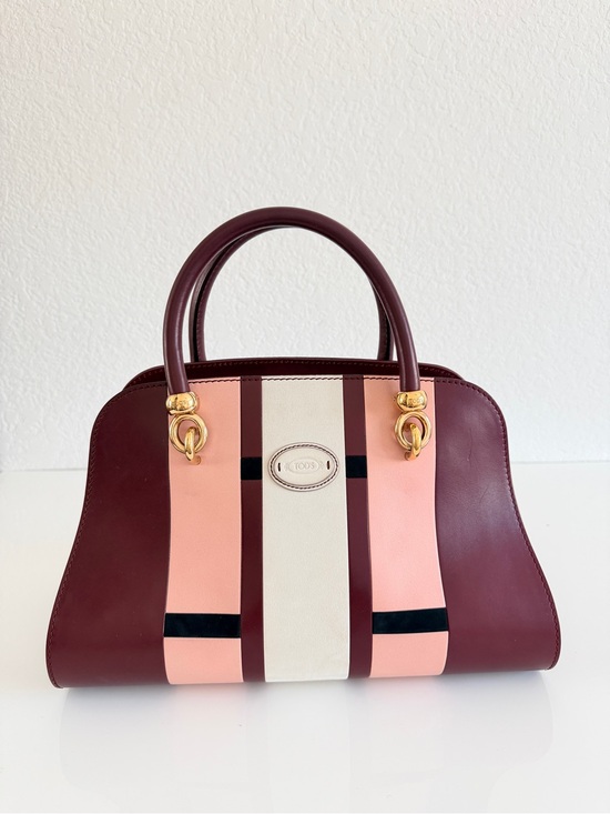 Handbags - Tod's Pink and Burgundy Leather Stripe Satchel